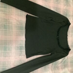 Black Long Sleeve Top Cropped With Bow Lace Trim Coquette